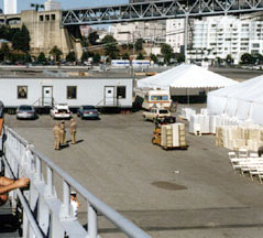 Office trailer, taken from the deck of the USS Hopper.