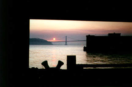 Sunrise from pier 35, with bay bridge in the background.